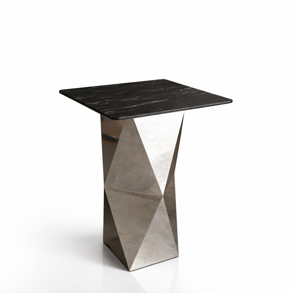 Geometric pedestal table with marble top
